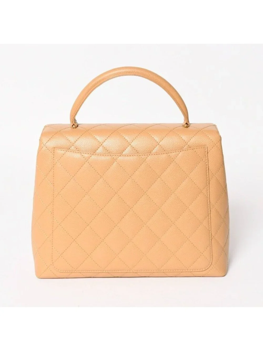 Chanel Top Handle Bag Handbag CC Logo Quilted Caviar Leather Beige Gold